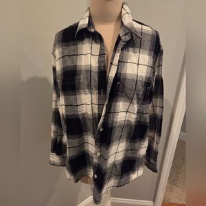 Black and White Plaid Button-Up Shirt